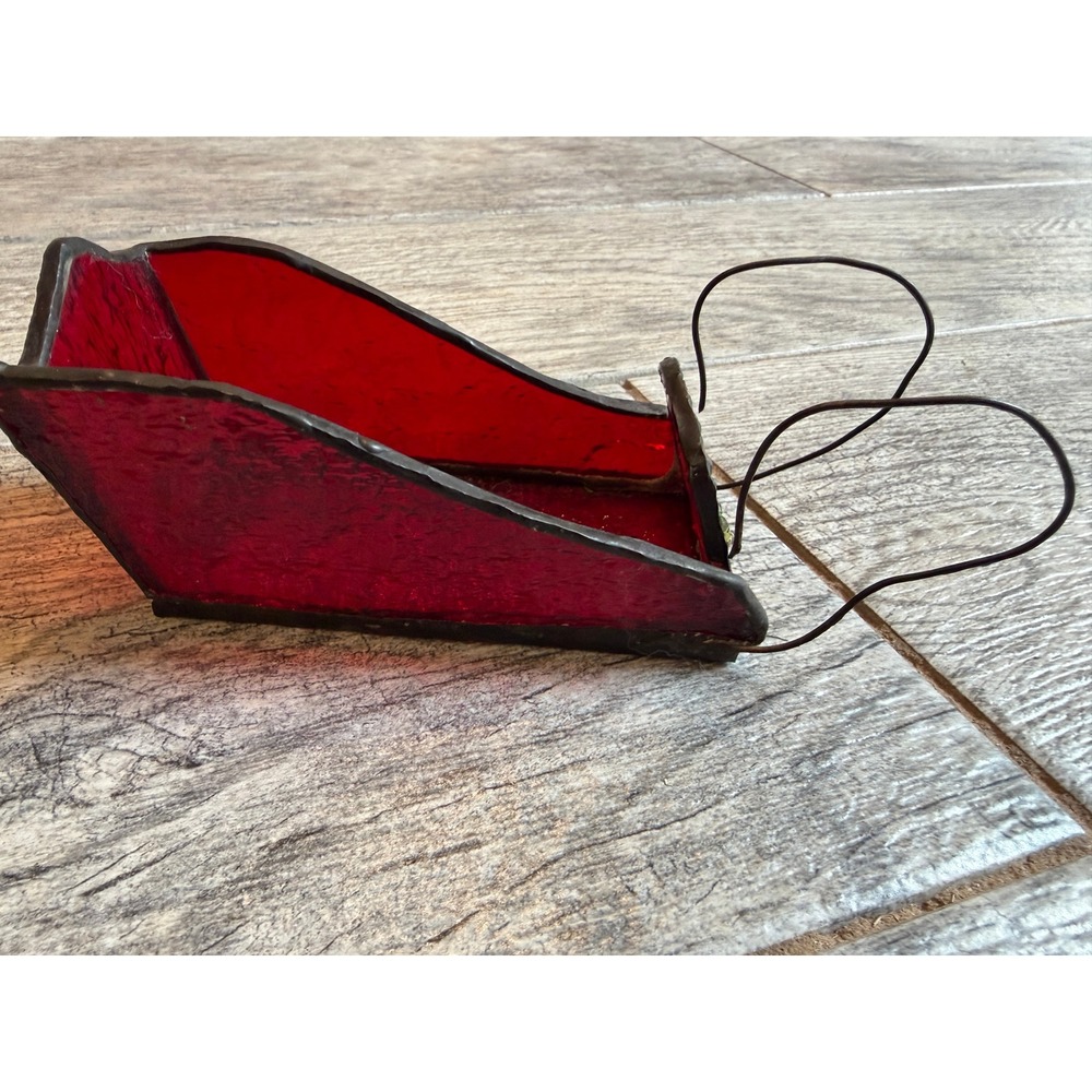 Stained Glass Sleigh Vintage Holiday Decor Christmas Decor Tray Candy Dish